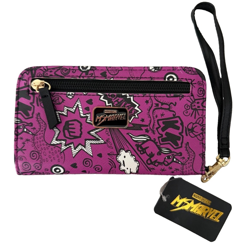 MS. MARVEL Kamala Khan Doodle Wallet Wristlet Cell Phone Case 7" Purple Comics